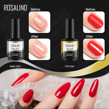 ROSALIND Gel Nail Polish 2Pcs/Set For Manicure Nails Art UV Gel Need Base Top Coat Vernis Semi permanent Nail Polish 15ML
